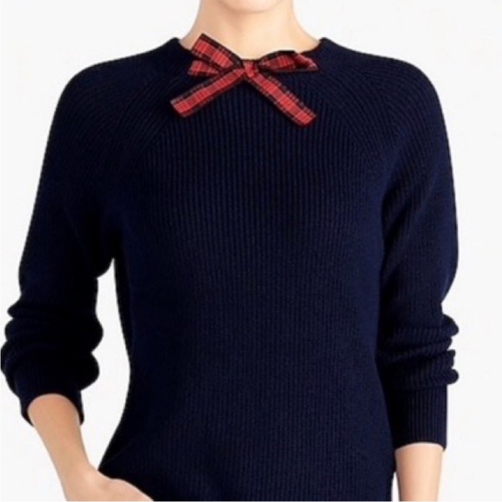 J. Crew Mercantile Navy Blue Sweater Bow Tie Accent Cotton/Wool Blend (Size S)